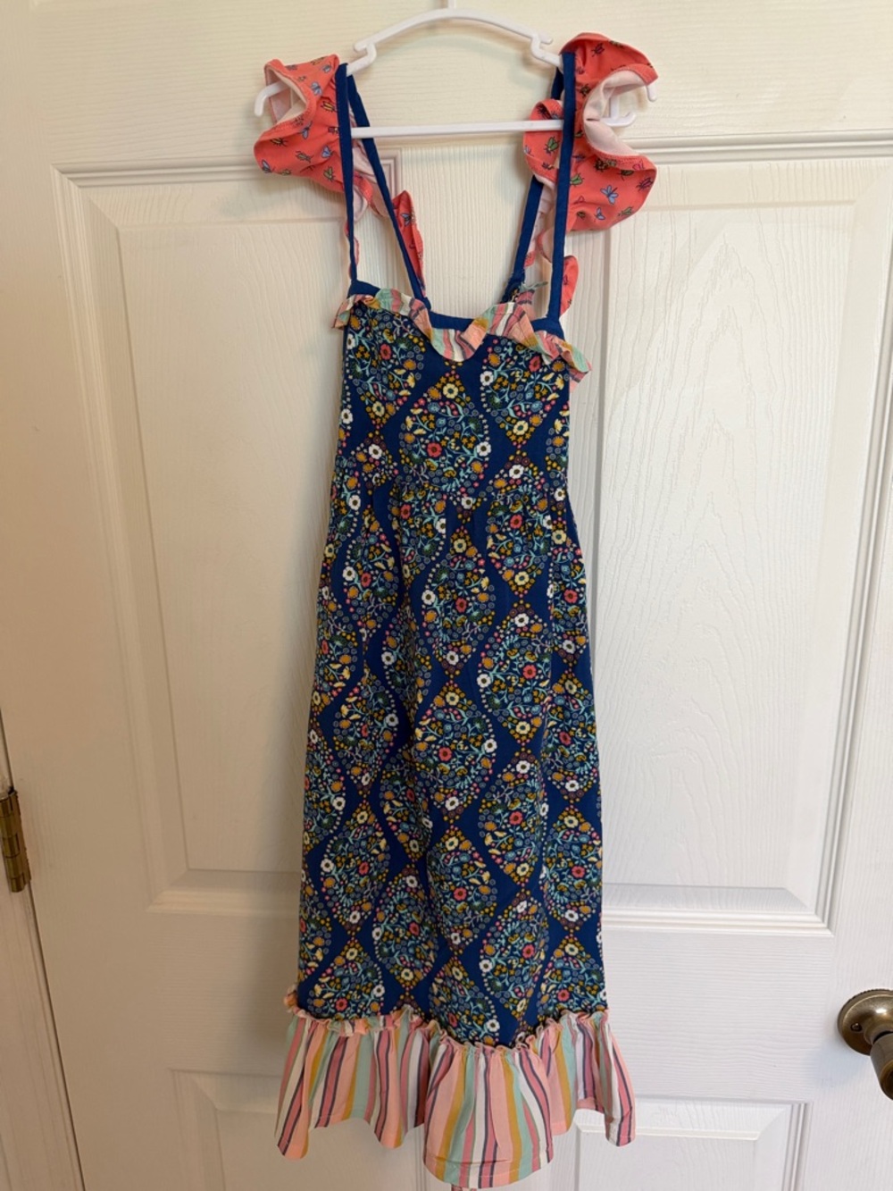 Matilda Jane Navy Floral Sundress with Coral Ruffle Straps